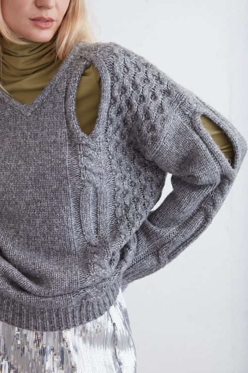 Chunky Cable Knit Sweater with Cutouts | OAK+ FORT